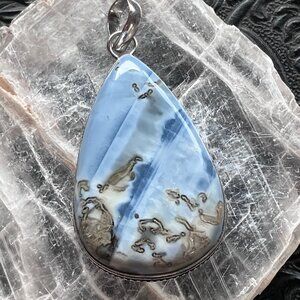 Mossy Blue Owyhee Opal Stone Crystal Jewelry Pendant